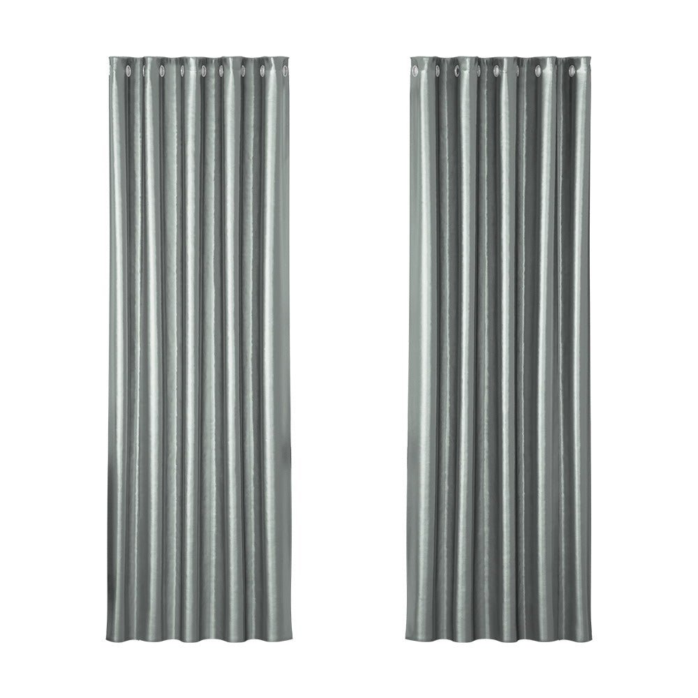 Artiss 2X Blockout Curtains Eyelet 180x213cm Grey Shine - NuSea